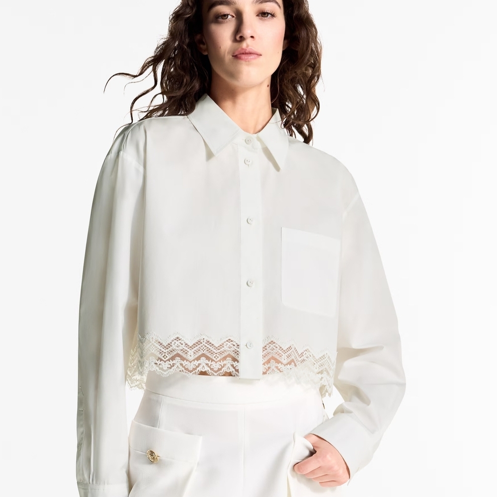 Louis Vuitton White Lace Hem Button Down Shirt